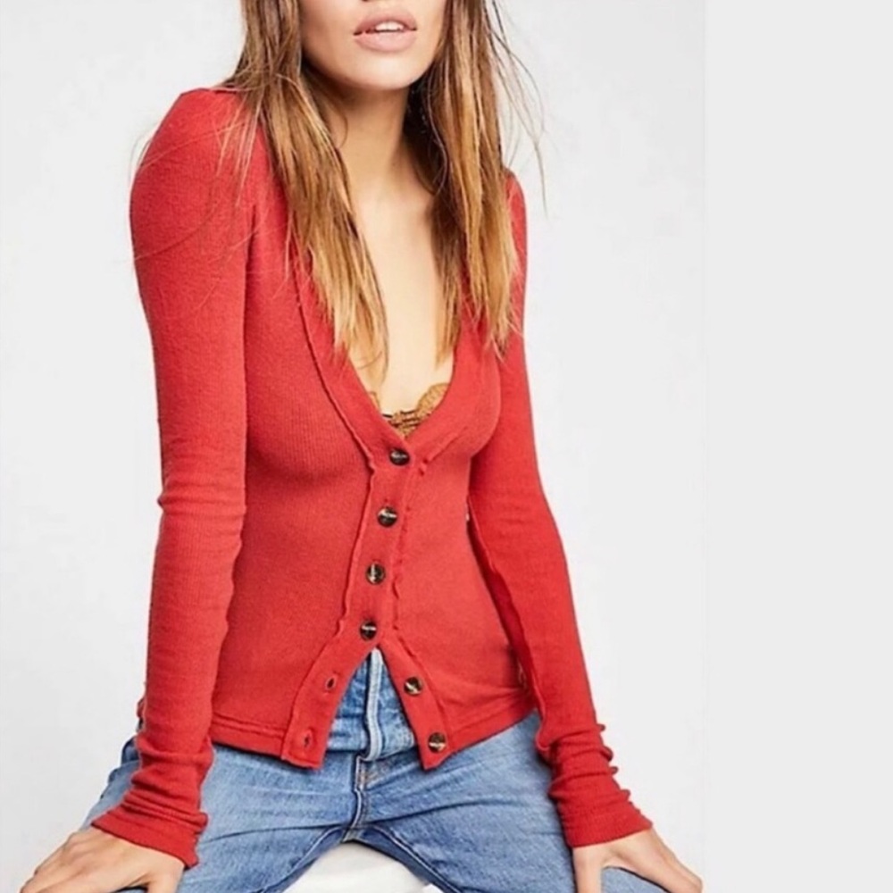 Free People Call Me Cardi Red Cardigan. S